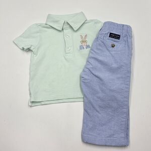 Janie and Jack baby boy Easter bunny polo and pants size 6-12 months